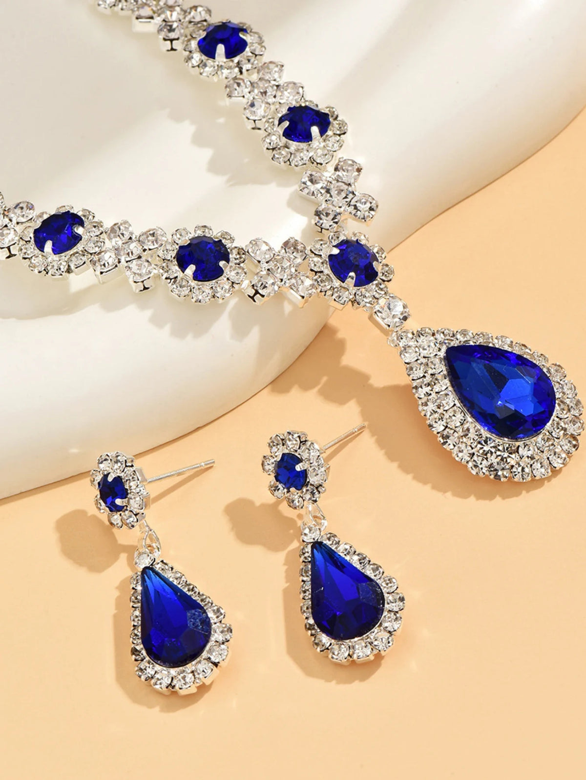 3 pieces of women's crystal droplet necklace with earrings set for wedding evening dress accessories