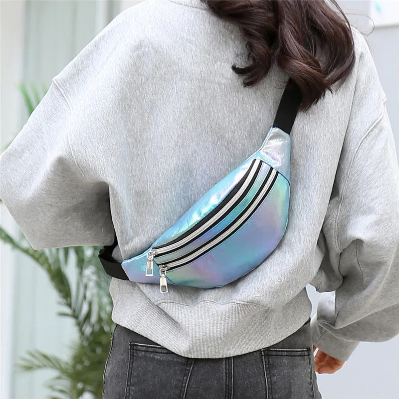 Holographic Fanny Pack Hologram Waist Bag Laser Beach Travel Banana Hip Bum Zip Waist Bags Women Belt Bag For Girls