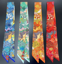 2024 Brand Design Zebra In Flowers Women Scarf Luxury Silk Scarf Fashion Hair Headband Foulard Skinny Bag Scarves Neckerchief