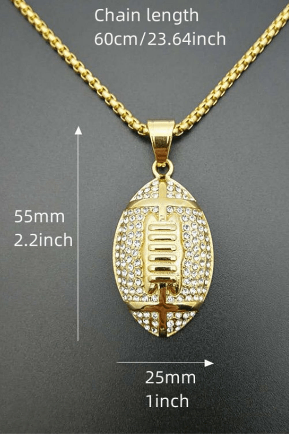 Gold Plated Rhinestone Rugby Football Pendant Necklace