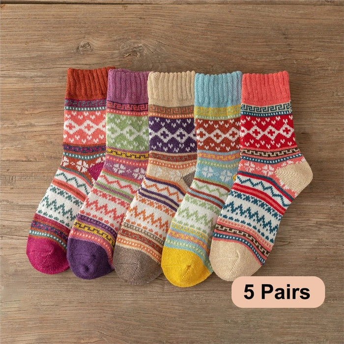 5Pairs/lot New Witner Thick Warm Women Socks Vintage Christmas Socks Colorful Socks Gift Free size YM7020