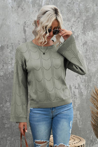 Beige Flare Sleeve Texture Knit Sweater