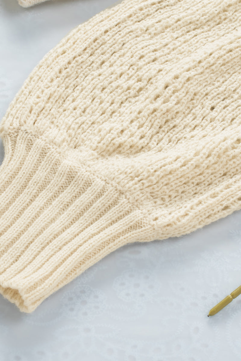 Apricot Sheer Openwork Knit Sweater