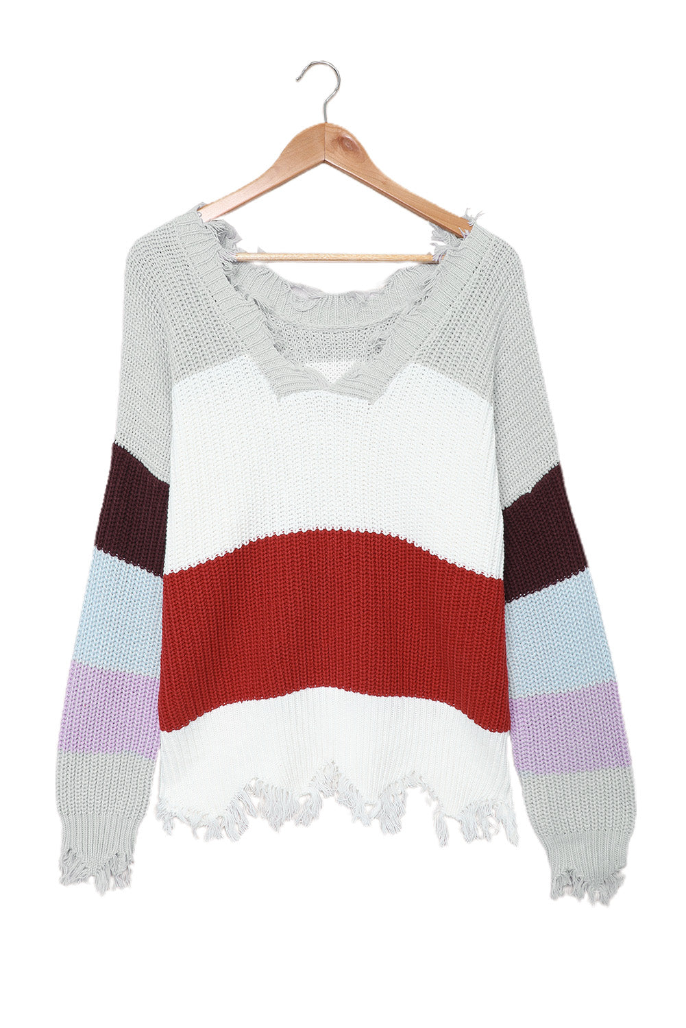 Gray Colorblock Distressed Sweater