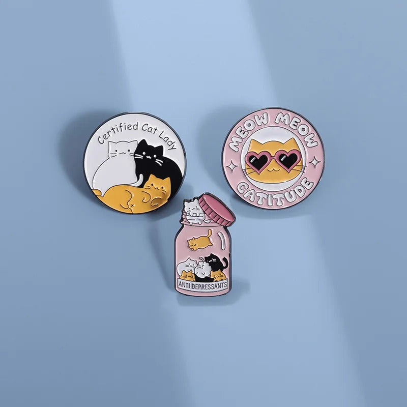 Jar Anti Depressants Cats Badge Bottle Mental Heath Enamel Pin Brooch Certified Cat Lady Meow Catitude Animal Pill Gift Jewelry