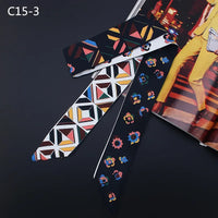 2024 Spring Border New Geometric Diamond Small Flowers Women's Decorative Small Silk Scarf Bundle Bag Handle Ribbon Small Scarf