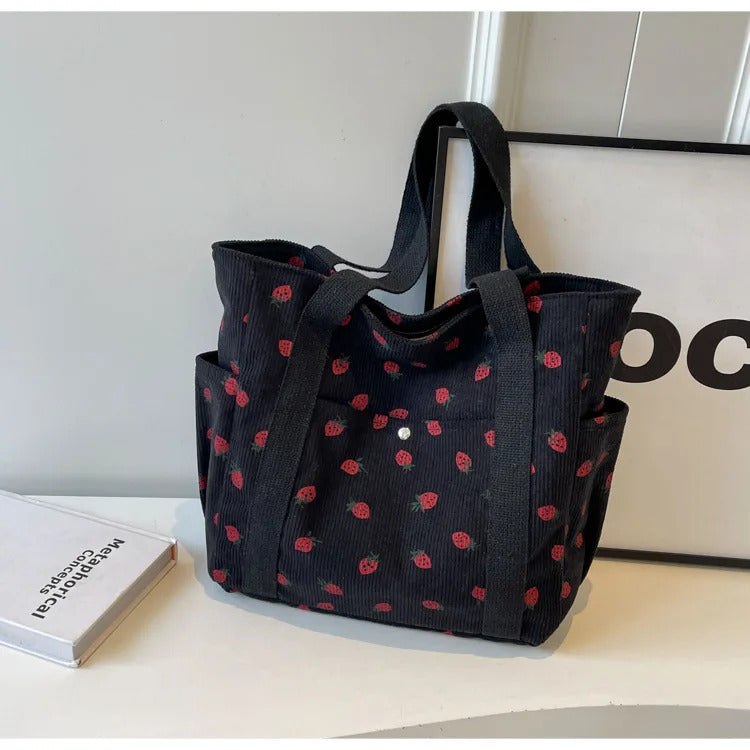 Fresh Sweet Girl Handbag Fashionable High end Corduroy Printed Shoulder Bag Leisure Shopping Commuter Women's Underarm Bag