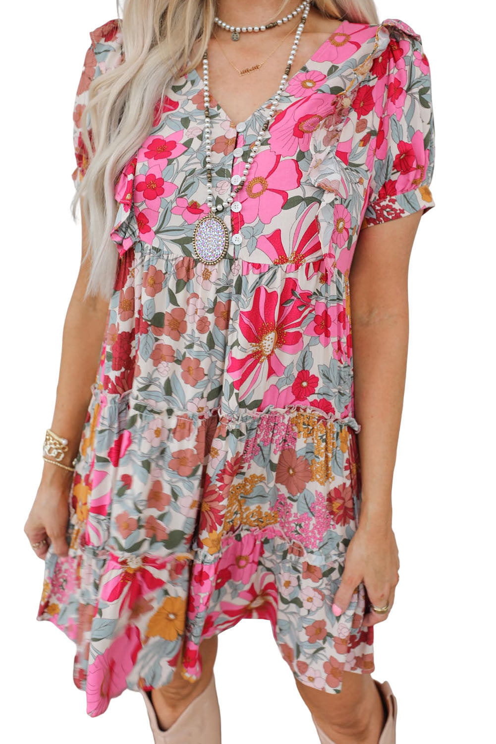 Udressshop Women's Ruffled Tank Floral Dress