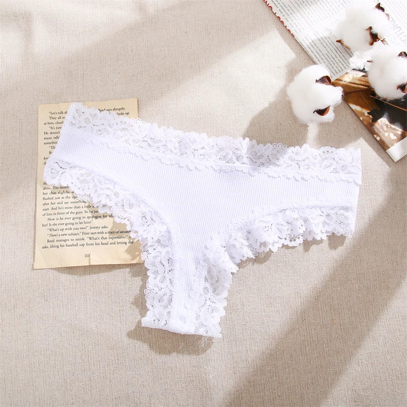 5Pcs/set Women Cotton Panties Floral Lace Intimate Underwear Trendy Patchwork Lace Briefs Female Soft Underpants Lingerie S-XL