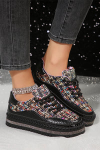 Black Shiny Sequin Slip On Thick Sole Flat Shoes