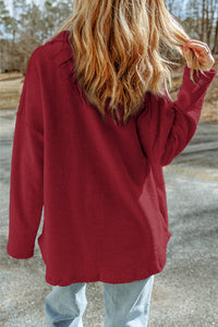 Fiery Red Contrast Flap Pockets Relaxed Shacket