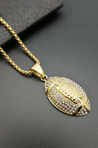 Gold Plated Rhinestone Rugby Football Pendant Necklace