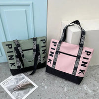 Sports Fitness Tote Bag Nylon Fabric Bags Women Handbag Pink Letter Graphic Tote Handbags Woman Shoulder Bags Casual