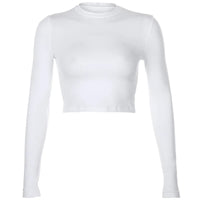 Solid Basic Long Sleeve Womens Tshirt Casual Black White Fashion Crop Top T Shirt Ladies Fashion Korean Tee Shirt