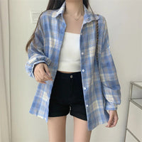 Plaid Shirt Women Autumn Long Sleeve Top Female Vintage Fashion Single Breasted Blouse Ladies Preppy Style Loose Check Shirts