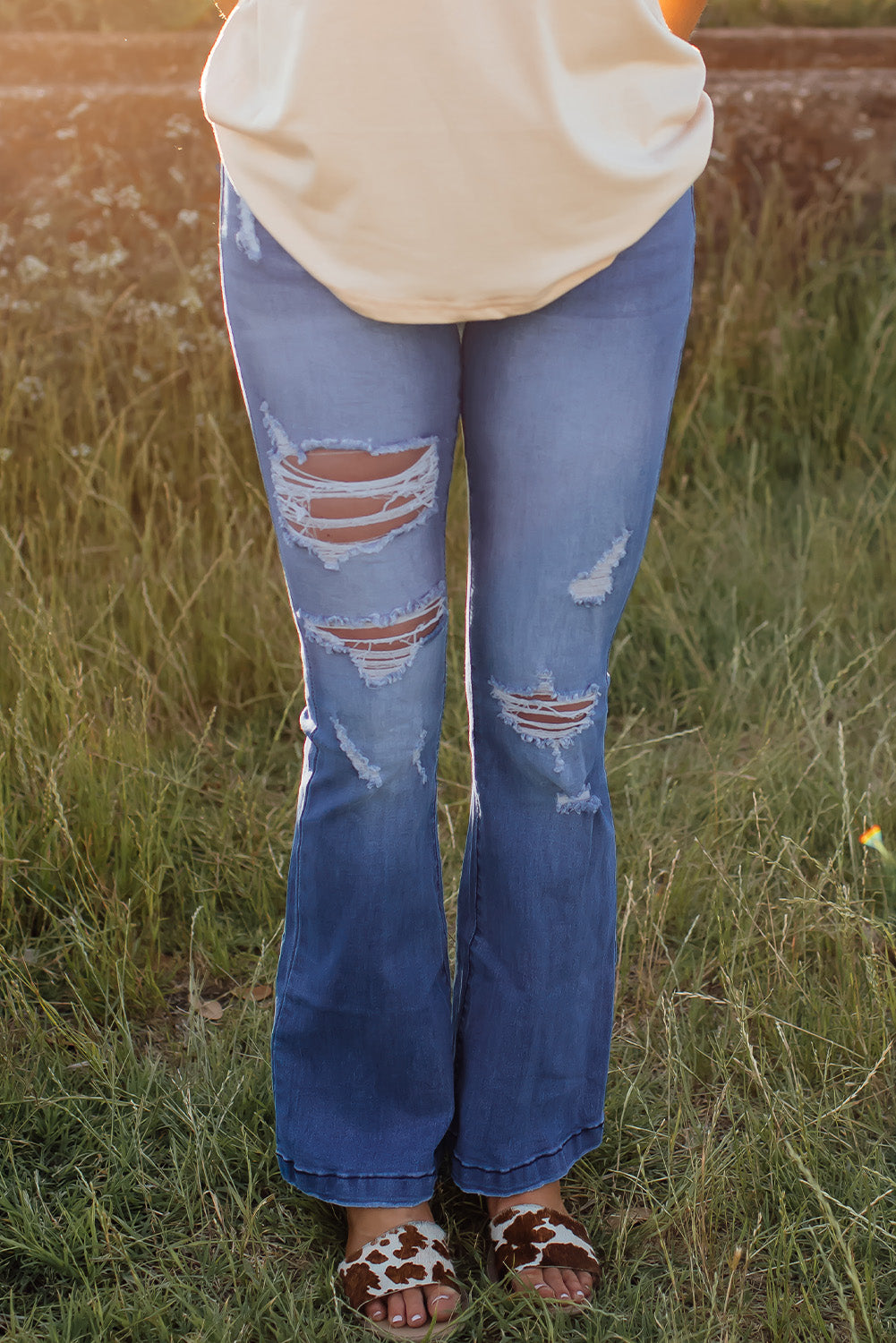 High Waist Distressed Flare Jeans