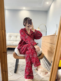 100% Cotton Pajamas for Women Loose Cartoon Long Sleeve Pants Loungewear Women 2 Piece Set Pj Women Outfit Sleepwear Set Pijamas