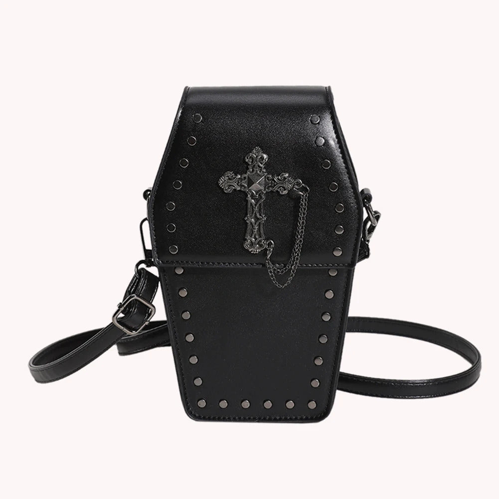 Gothic Crossbody Bag for Women Coffin Shoulder Bag Purse Cartoon Y2K Messenger phone Bag PU Leather Halloween Versatile Bag