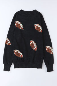 Black Rugby Print Side Split Loose Fit Sweatshirt