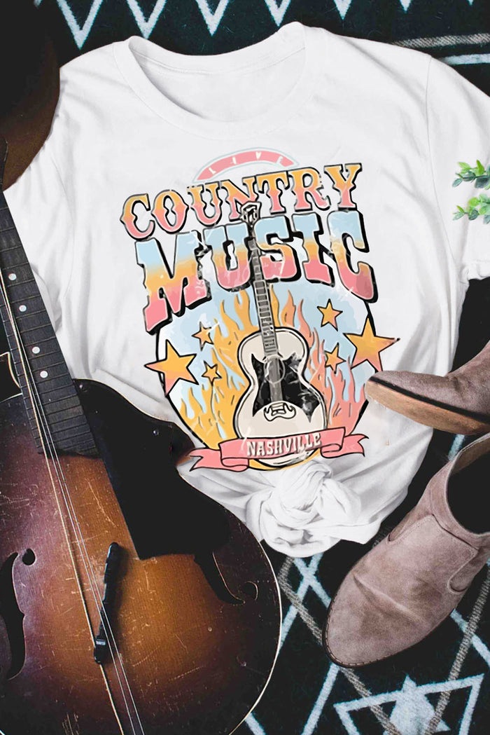 White COUNTRY MUSIC NASHVILLE Graphic Tee