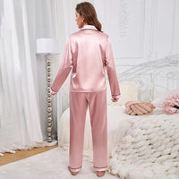 Women's Pajamas Autumn Luxurious Solid Satin Long Sleeve Pajama Set Elegant Lapel Collar Top & Long Pants Sleepwear & Loungewear