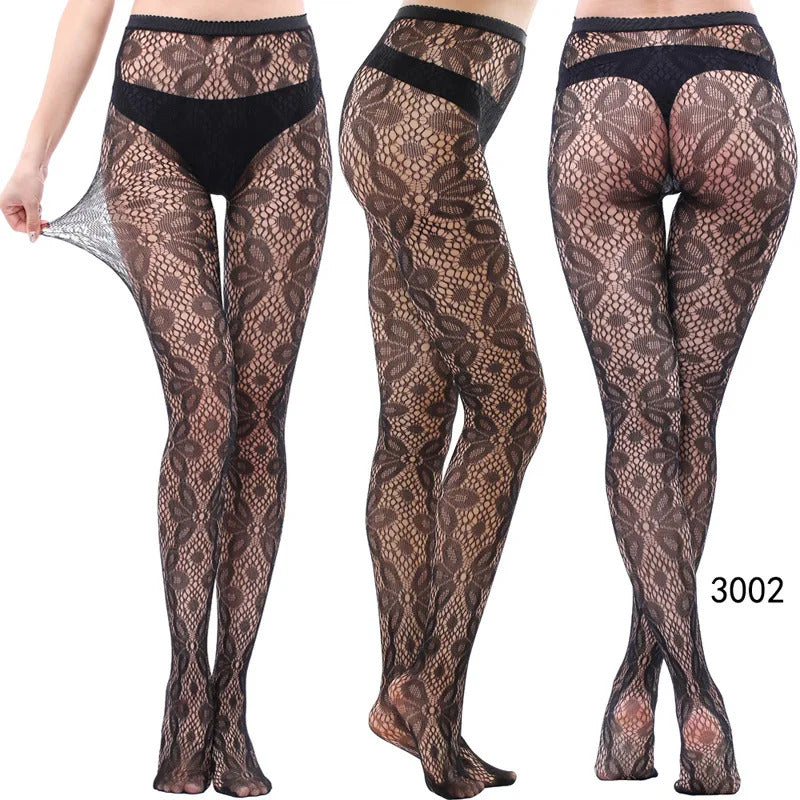 Women Sexy Fishnet Tights Jacquard Weave Seamless Pantyhose Yarns Garter Grid Fish Net Stockings Black Spider Gothic Lace Tights