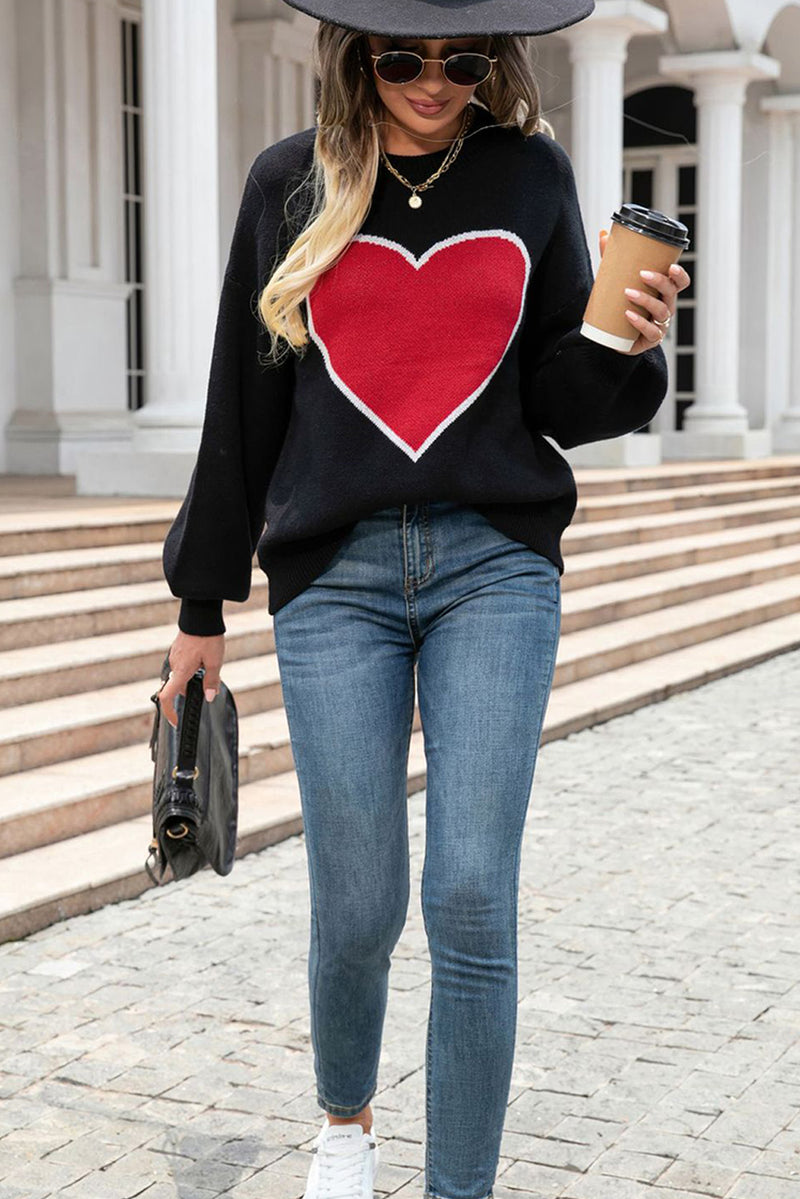 Black Heart Graphic Valentine Sweater