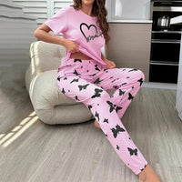 Women's Pajama Set Casual Heart print T-Shirt With Pants Sleepwear Loungewear Nightwear 2 Piece Sets Pijama Pajamas for women