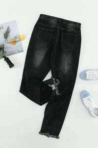 Black Ripped Slim Fit Washed Jeans