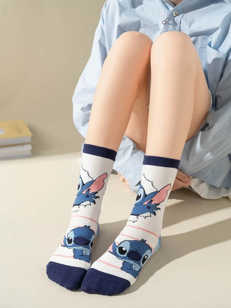 1 Pair New Design Cartoon Long Men Socks Stitch Kawaii Women Socks creative Skateboard socks Fashion knee-high Socks Size 34-42