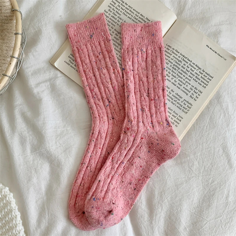 Women's Socks Winter New Novelty Fashion Japanese Style Casual Crew Socks Warm Striped Autumn Simple Wool Socks For Girls Trendy