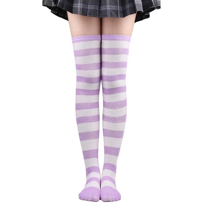 Color Striped Stockings Japanese Over Knee Socks Fashion Women Keep Warm Soks Sexy Slim Long Soks Black White Striped Hosiery