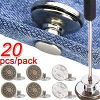 20/10pcs Detachable Jeans Screw Buttons with Screwdriver Clothes Replacement No Sewing Metal Pins Adjustable Waist Kit Tools