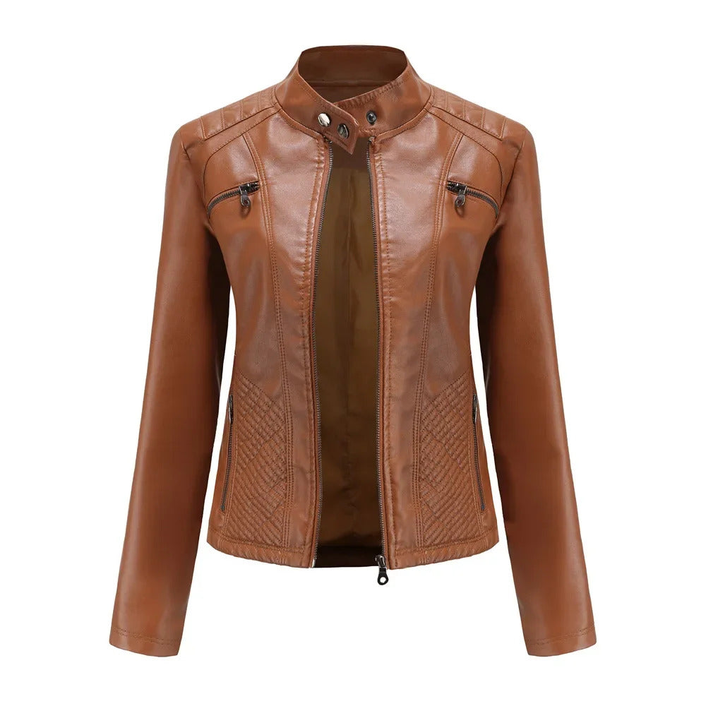 Women's Coat Fashion Trend Simple Autumn Winter Analog Collar Zipper PU Leather Motorcycle Jacket for Women