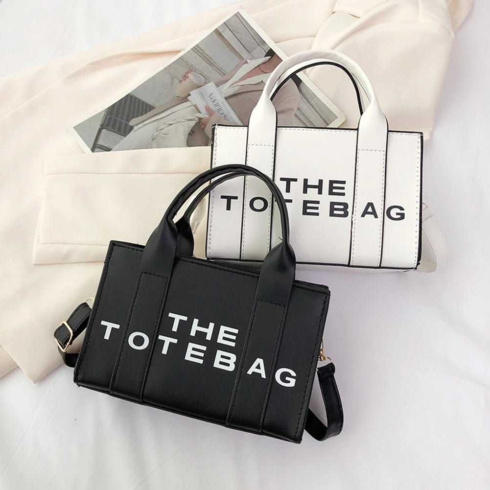 Women Tote Bag Contrast Letters Fashion Ladies Commute Bag PU Leather Portable Casual Simple Adjustable Straps Female Satchel