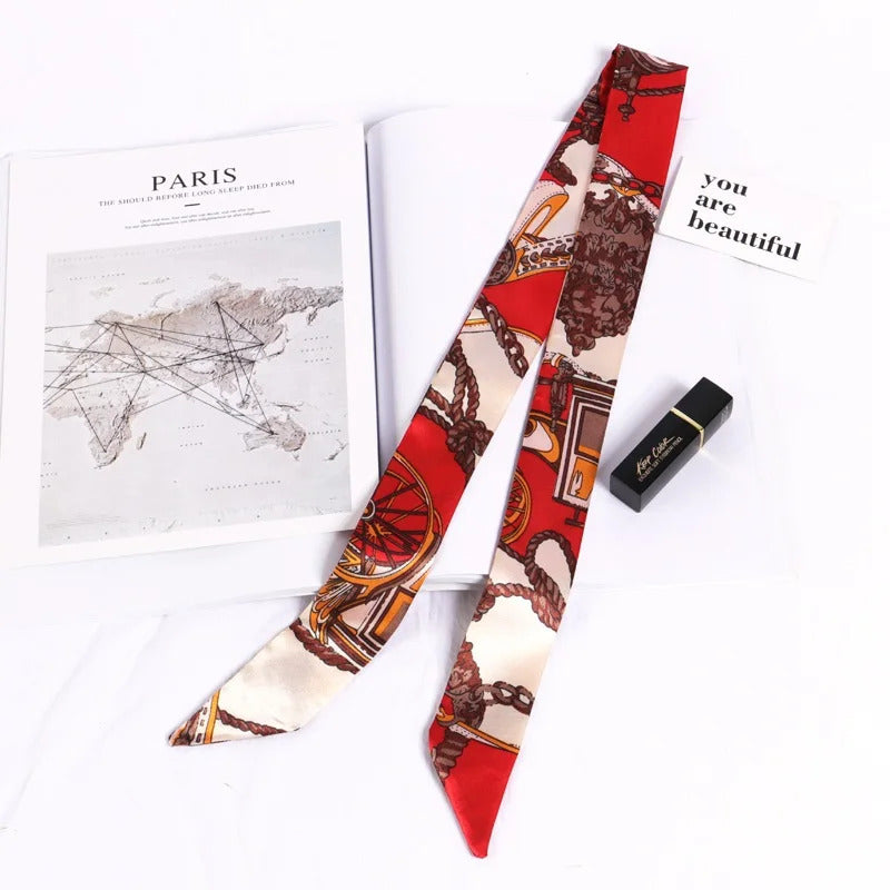 New Print Flower Small Scarf for Women Handle Bag Ribbons Brand Fashion Head Scarf Small Long Skinny Scarves Wholesale Headbands