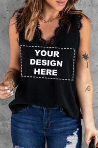 Blank Apparel - Black Sleeveless Eyelash Lace V Neck Tank Top