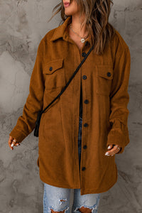 Brown Long Sleeve Pockets Buttoned Shirt Jacket