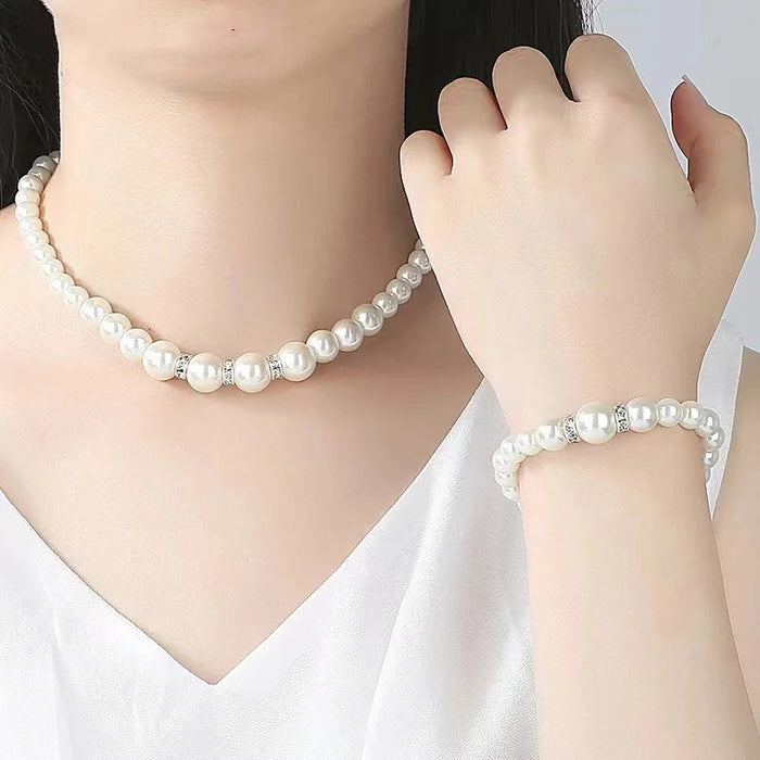 4 Pcs Women's Pearl Jewelry Set Simulated Pearls Fashion Simplicity Girl Versatile Earrings Necklaces Bracelets Jewelry Set