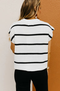 White Striped Batwing Sleeve Sweater Tee