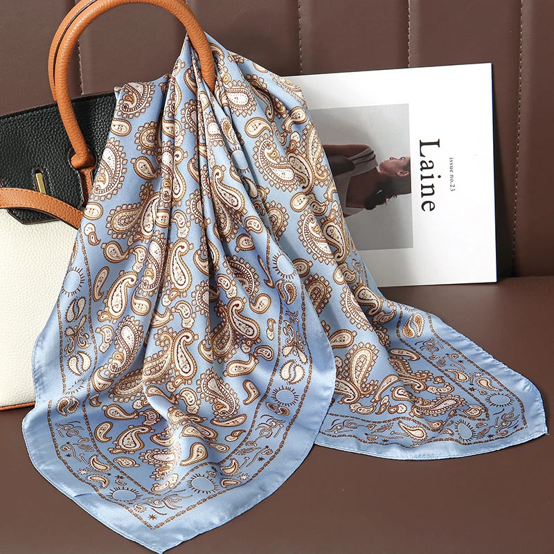 Luxury Print Satin Silk Square Scarf for Women Shawl Hijab Neckerchief Female Hair Ribbon Headband Fashion Wrap Bandana 2023 New