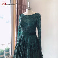 Dubai A-Line Luxury Wedding Evening Dress for Women Muslim 2024 Long Sleeves Sequin Plus Size Formal Prom Party Gown Customized