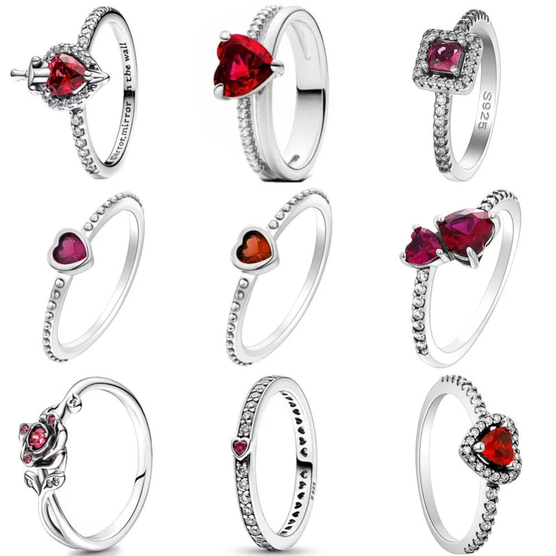 Valentine's Day Gift Red Heart 925 Sterling Silver Elegance Ring For Women Jewelry Rings For Wedding Party