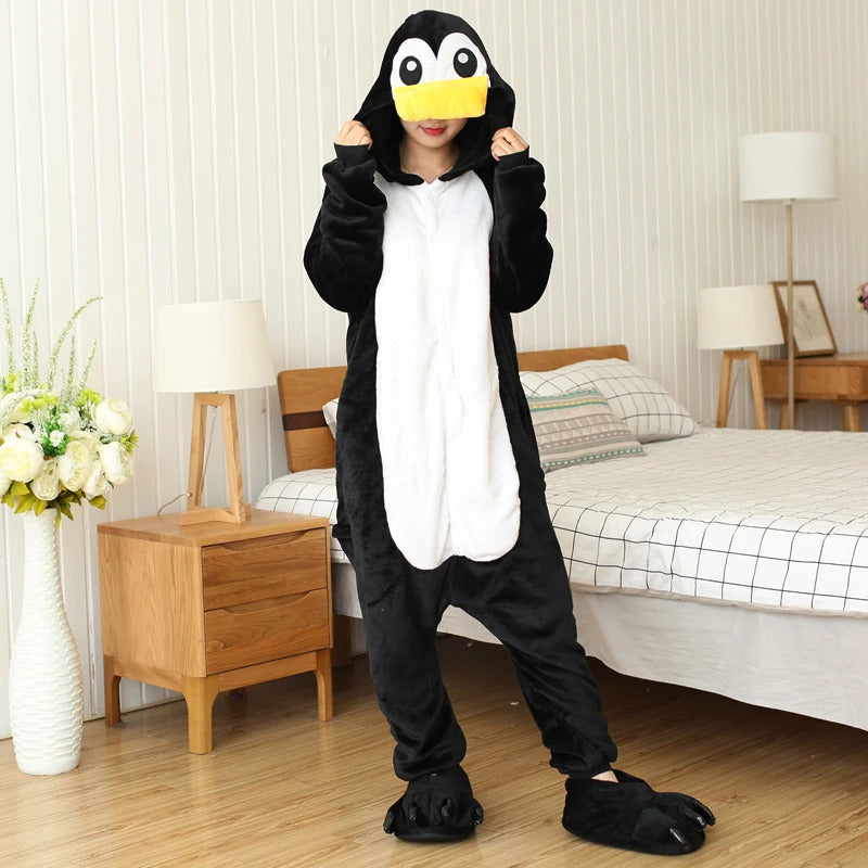 Kigurumi Black Penguin Cartoon Pajamas Onesies For Adults Women Men Animal Pyjamas Christmas Halloween Cosplay Party Costumes