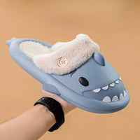 Shark Cotton Slippers Woman Waterproof Winter Indoor Non-slip Slides  Shark Flip Flops Plush Warm Couple Home Sandals Flat Shoe