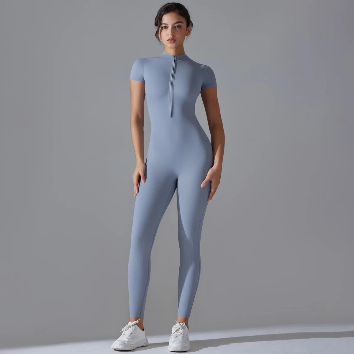 Yoga Set Women's Jumpsuits One-Piece Suit Zipper Short Sleeve Gym Push Up Workout Clothes Fitness Bodysuit Sportswear Tracksuit