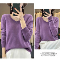 100% pure wool cashmere sweater women's V-neck pullover casual knit top autumn and winter women's coat Korean fashion