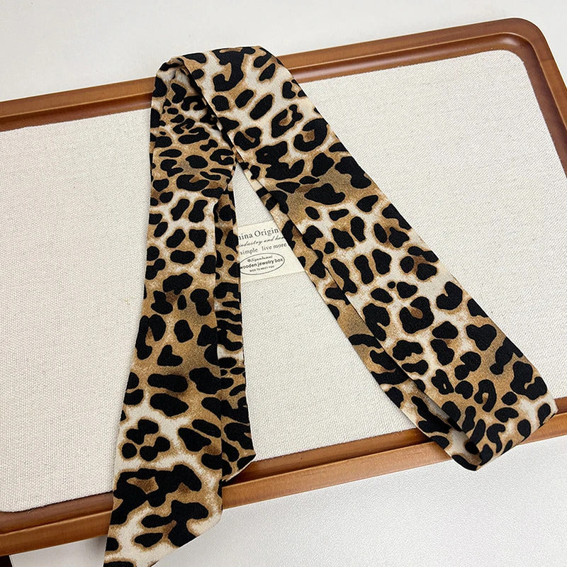 Leopard Print Bag Skinny Silk Scarf For Women Luxury Foulard Women Tie Fashion Head Scarves