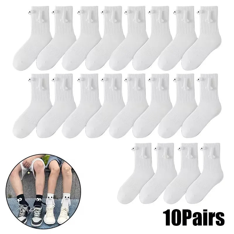 2/4/6/10 Pairs Magnetic Socks With Hands Women Men Fashion Black White Funny Cute Cartoon Eyes Couple Mid Tube Socks For Gifts