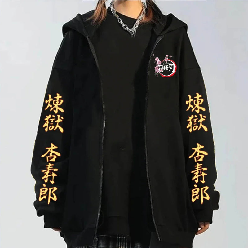 Anime Kochou Shinobu Zipper Hoodie Manga Winter Autumn Casual Jacket Sweatshirt Harajuku Demon Slayer Kimetsu No Yaiba Coats